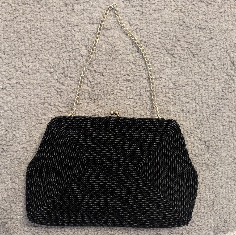 Geometric Beaded Black Purse